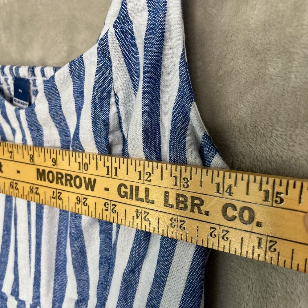 Old Navy Womens M Linen Blend Dress Pockets Blue White Stripe Nautical Bohochic - Picture 6 of 9